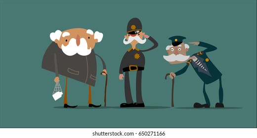 Funny old people, different characters. Vector image.