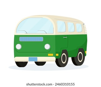 Funny old retro style green vintage classic car icon art. Template design. Flat vector illustration isolated on white background