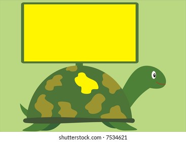 Funny old turtle caring yellow place for your message