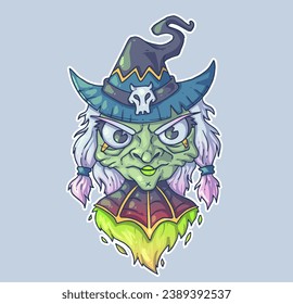 Funny old witch. Cartoon vector character. Trendy style. Vector illustration.
