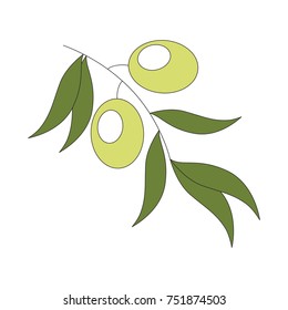 Funny Olive Branch cartoon, the colorful illustration with thin line black stroke