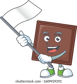 Funny one bite chocolate bar cartoon character style holding a standing flag