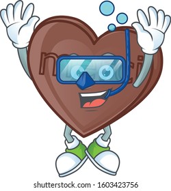 Funny one bite love chocolate mascot design with Diving glasses