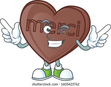 Funny one bite love chocolate cartoon character style with Wink eye
