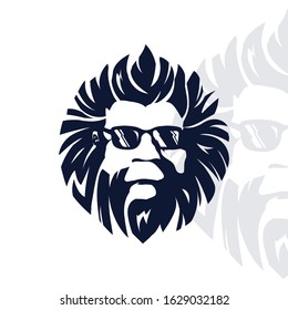 Funny One Color Illustration, Iceman, Yeti, Neanderthal with Sunglasses, Vector Logo. Professional business, corporate identity icon.