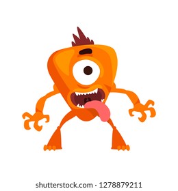 Funny one eyed monster with its tongue out, fabulous creature cartoon character vector Illustration
