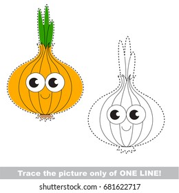 Funny Onion to be traced only of one line, the tracing educational game to preschool kids with easy game level, the colorful and colorless version.
