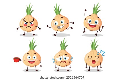 funny onion cartoon character with various pose activity vector illustration