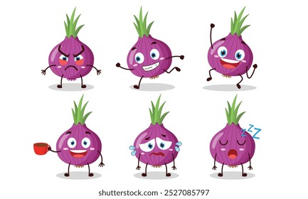 funny onion cartoon character with various pose activity vector illustration