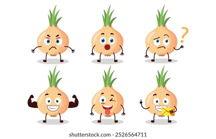 funny onion cartoon with different expressions character vector illustration