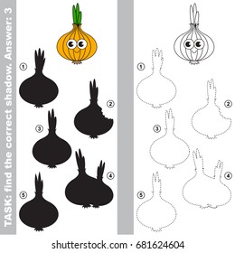 Funny Onion with different shadows to find the correct one, compare and connect object with it true shadow, the educational kid game with simple gaming level.