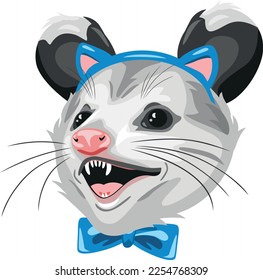 Funny opossum. Adopt a cat. Vector