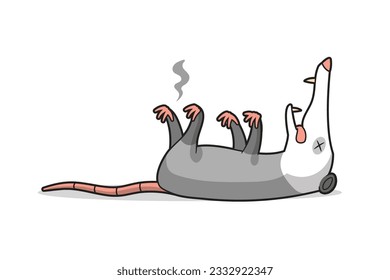 Funny opossum character playing dead vector cartoon illustration isolated on white