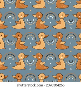 Funny optical illusion for kids with Cute bunny or duckling and  rainbows. Baby seamless pattern. Rabbit or Duck? Childish Background