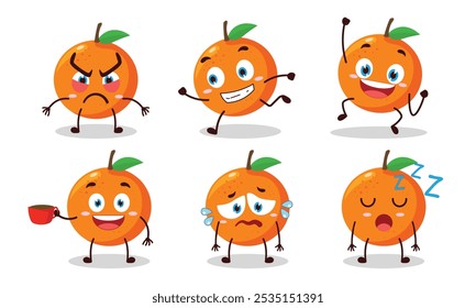 personagem de desenho animado laranja engraçado com vários pose atividade design ilustração