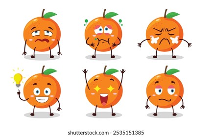 funny orange cartoon with different expressions design illustration