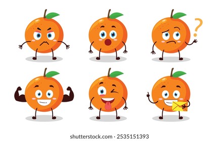 funny orange cartoon with different expressions character design illustration