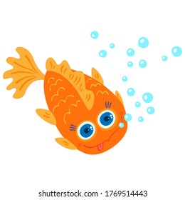 Funny orange cartoon fish vector icon isolated on white background