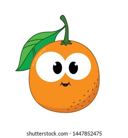 Funny orange in cartoon style. Concept Fruits and vegetables. Summer.