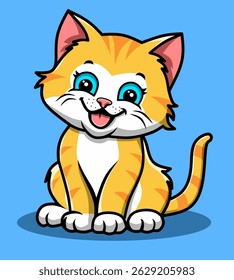 A funny orange cat with a big laughing face, illustrated in playful cartoon style. Bright colors, clean outlines, and joyful expression make it adorable.