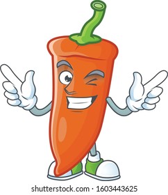Funny orange chili cartoon character style with Wink eye