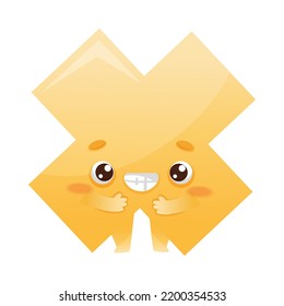 Funny Orange Cross als geometrisches Formzeichen mit einer leichten Gesichtsausdruckvektor-Illustration