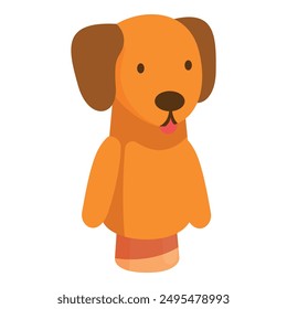 Funny orange dog hand puppet toy is waiting for a child to play with