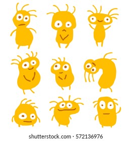 Funny Orange Flat Things Isolated Vector Illustration. Cartoon Freehand Digital Drawing Cute Aliens. White Color Background. Cheerful Collection Creatures for Web Icons and Shirts.