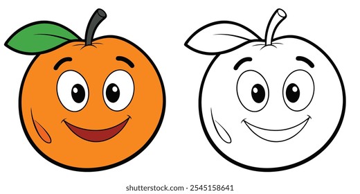 Engraçado laranja fruta desenhos animados colorir páginas para crianças. Livro De Coloração De Caracteres De Cartoon Laranja Imprimível. Fácil Cor Laranja. Ilustração do vetor do desenho animado laranja