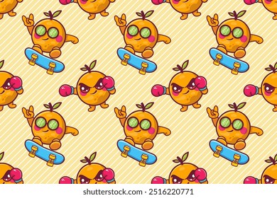 funny orange fruit character seamless pattern illustration background 