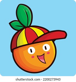 Funny orange fruit character wearing hat