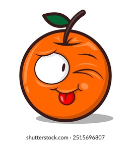 Engraçado laranja fruta com olho e língua para fora - brilhante e brincalhão estilo de desenhos animados Emoji, logotipo, emblema, ícone de suco - Ilustração de vetor editável em EPS - Isolado no fundo branco