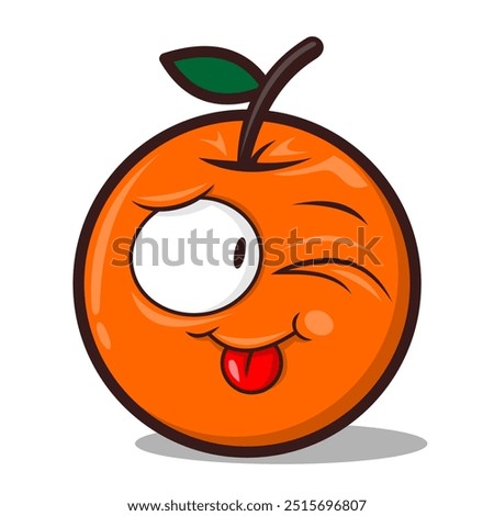 Funny Orange Fruit with Winking Eye and Tongue Out – Bright and Playful Cartoon Style Emoji, Logo, Emblem, Juice Icon – Editable Vector Illustration in EPS – Isolated on White Background
