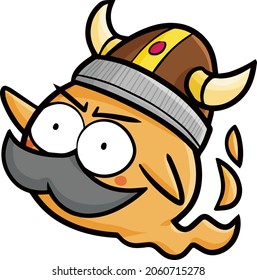 Funny orange ghost with viking hat illustration