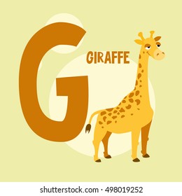 Funny orange giraffe on the background of the letter G. Vector illustration