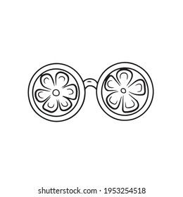 Funny orange glasses. Vector design on an isolated background, for postcards banners.Sticker