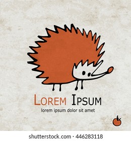 Funny orange hedgehog design on grunge paper