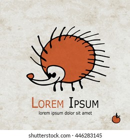 Funny orange hedgehog design on grunge paper