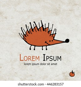 Funny orange hedgehog design on grunge paper