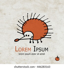 Funny orange hedgehog design on grunge paper
