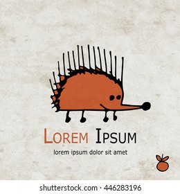 Funny orange hedgehog design on grunge paper