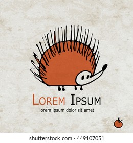 Funny orange hedgehog design on grunge paper