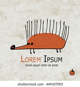 Funny orange hedgehog design on grunge paper