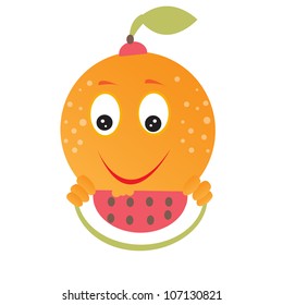 Funny Orange, Isolated On White Background, Vector Illustration