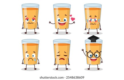 funny orange juice character with different pose activity design illustration