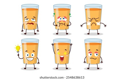 lustiger Orangensaft mit verschiedenen Ausdrücken Designgrafik