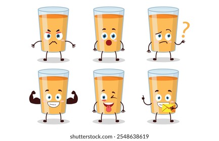 funny orange juice with different expressions character design illustration