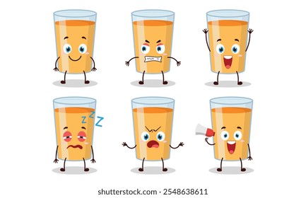 funny orange juice with many expressions design illustration