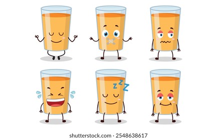 funny orange juice with various expressions design illustration