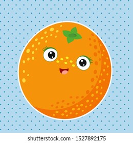 Funny orange with kawaii face. Coloring, sticker, postcard, scrapbooking, products for children.